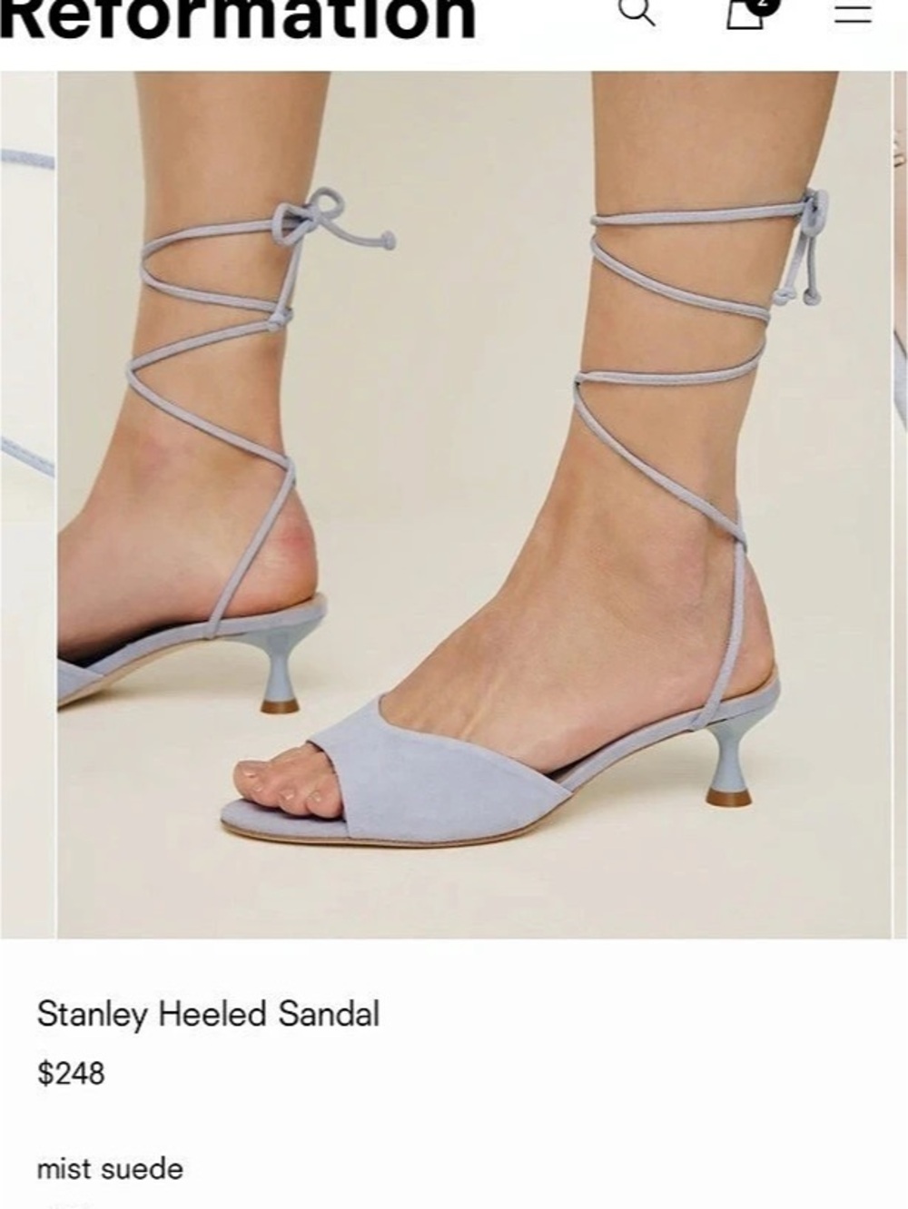 Reformation Stanley Heeled Sandal Strappy Suede Heels in Blue Like New